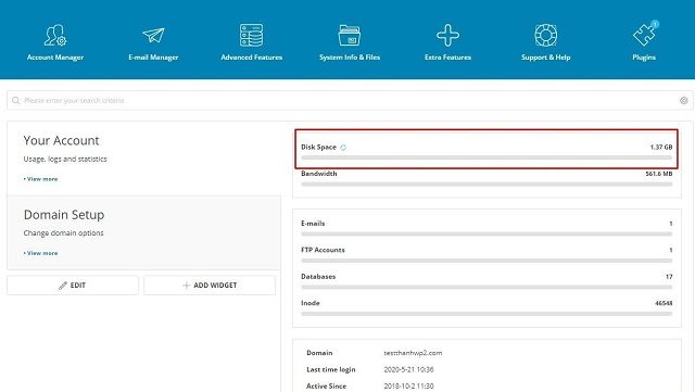 Kiểm tra Disk Space trên hosting DirectAdmin